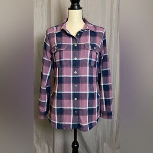 Duluth Trading Plaid Women's Flannel Shirt Jacket with Fleece Lining Size M